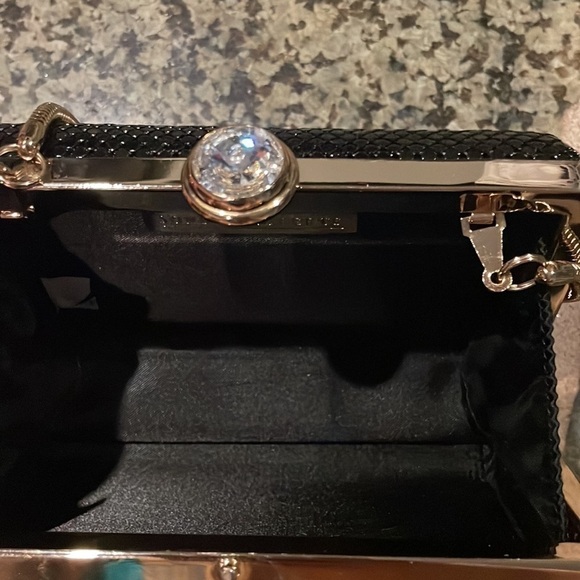 SONDRA ROBERTS Shoulder-Bag Box Clutch Hard-Case-Mesh Rhinestone Clasp Metallic - Picture 6 of 7